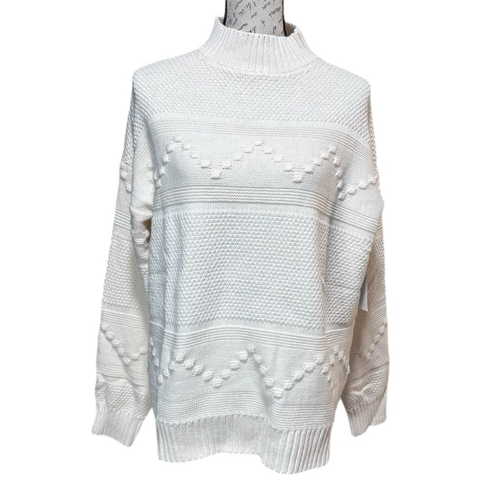 Pink Clover Cream High Neck Pullover Sweater Size XL NWT